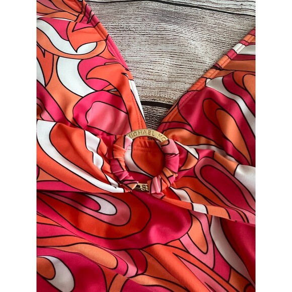 NWT Michael Kors Tankini 2 Piece Swimsuit Pink & Orange Retro pattern Size XS - Picture 2 of 7